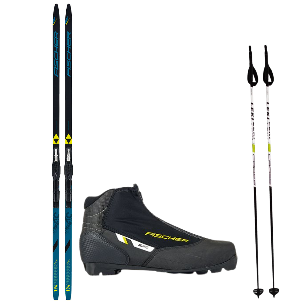 Skis de fond Fischer Fibre Crown+ Tour à enfiler + chaussures Fischer + bâtons 