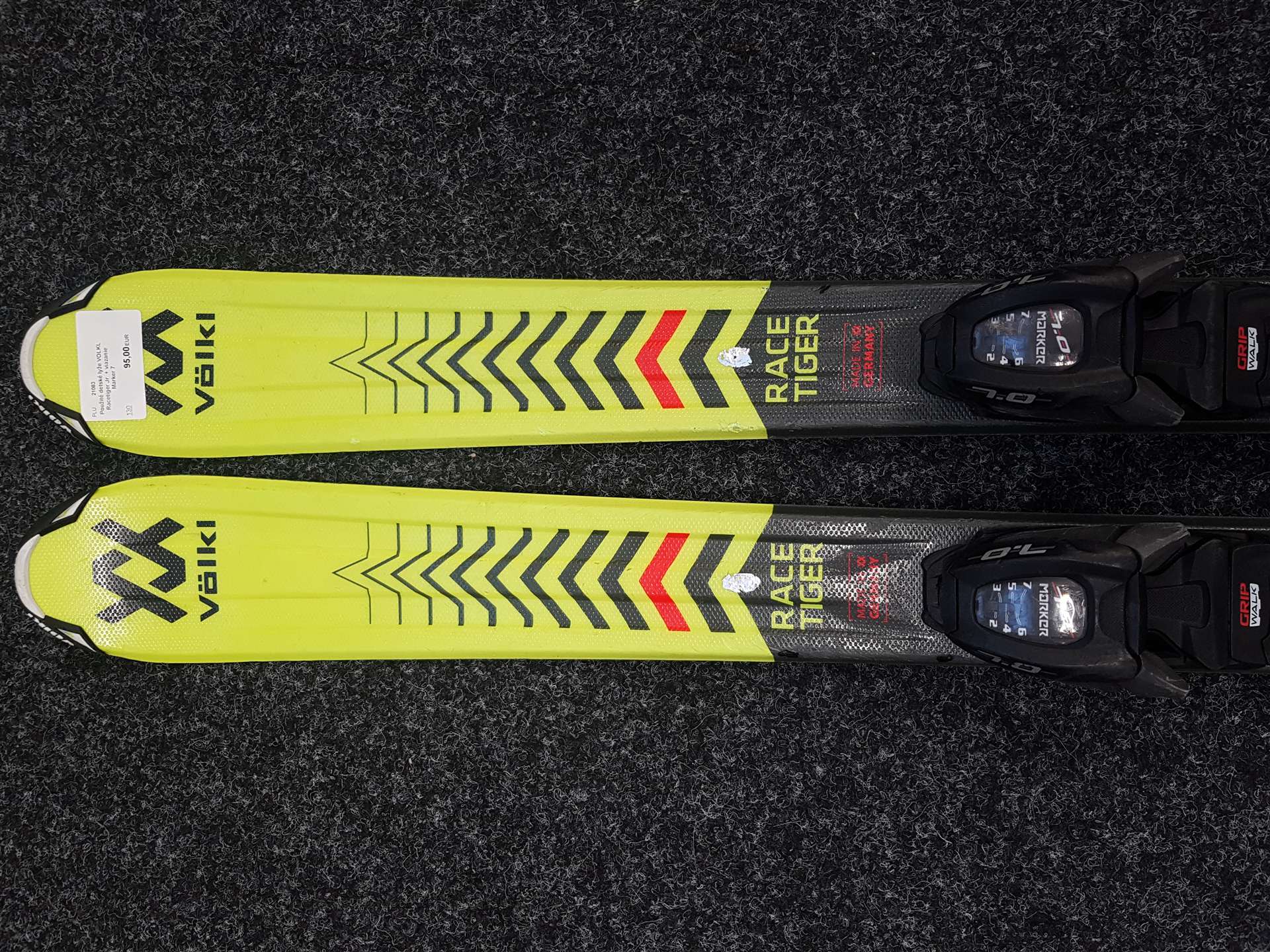 Gebrauchte Kinderski VÖLKL Racetiger Jr + Bindungen Marker 7