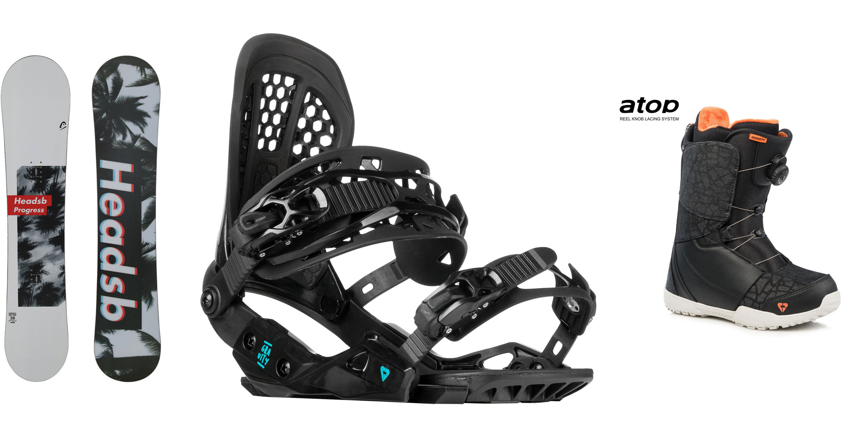 SET Snowboard Head Progress white + viazanie Gravity G2 Lady Black + boty Gravity Aura Atop blck/coral