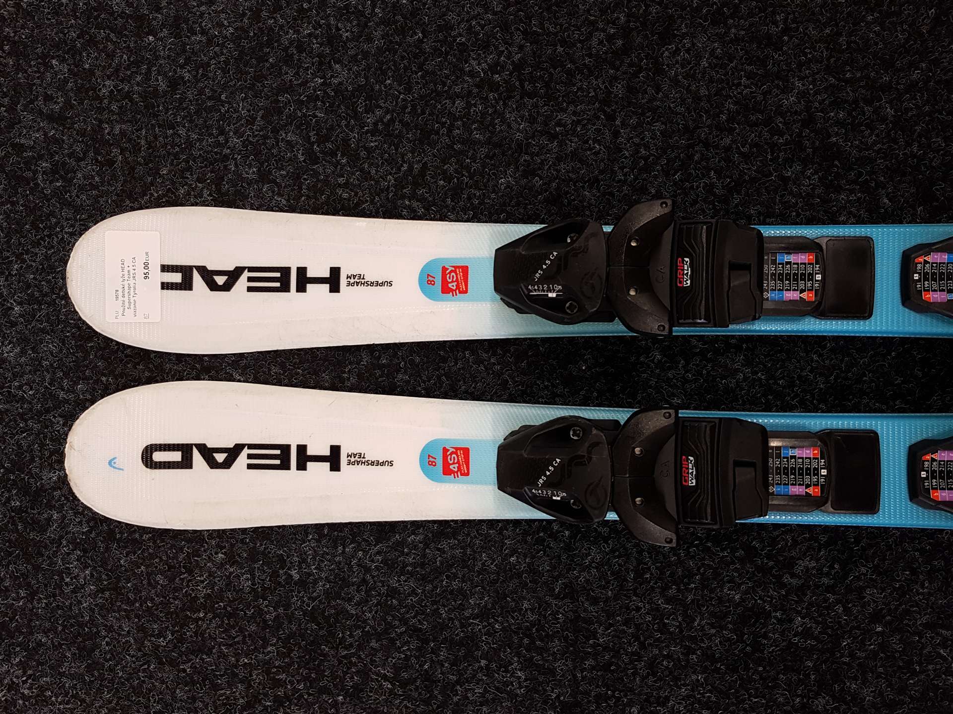 Použité dětské lyže HEAD Supershape Team + vázání Tyrolia JRS 4.5 CA