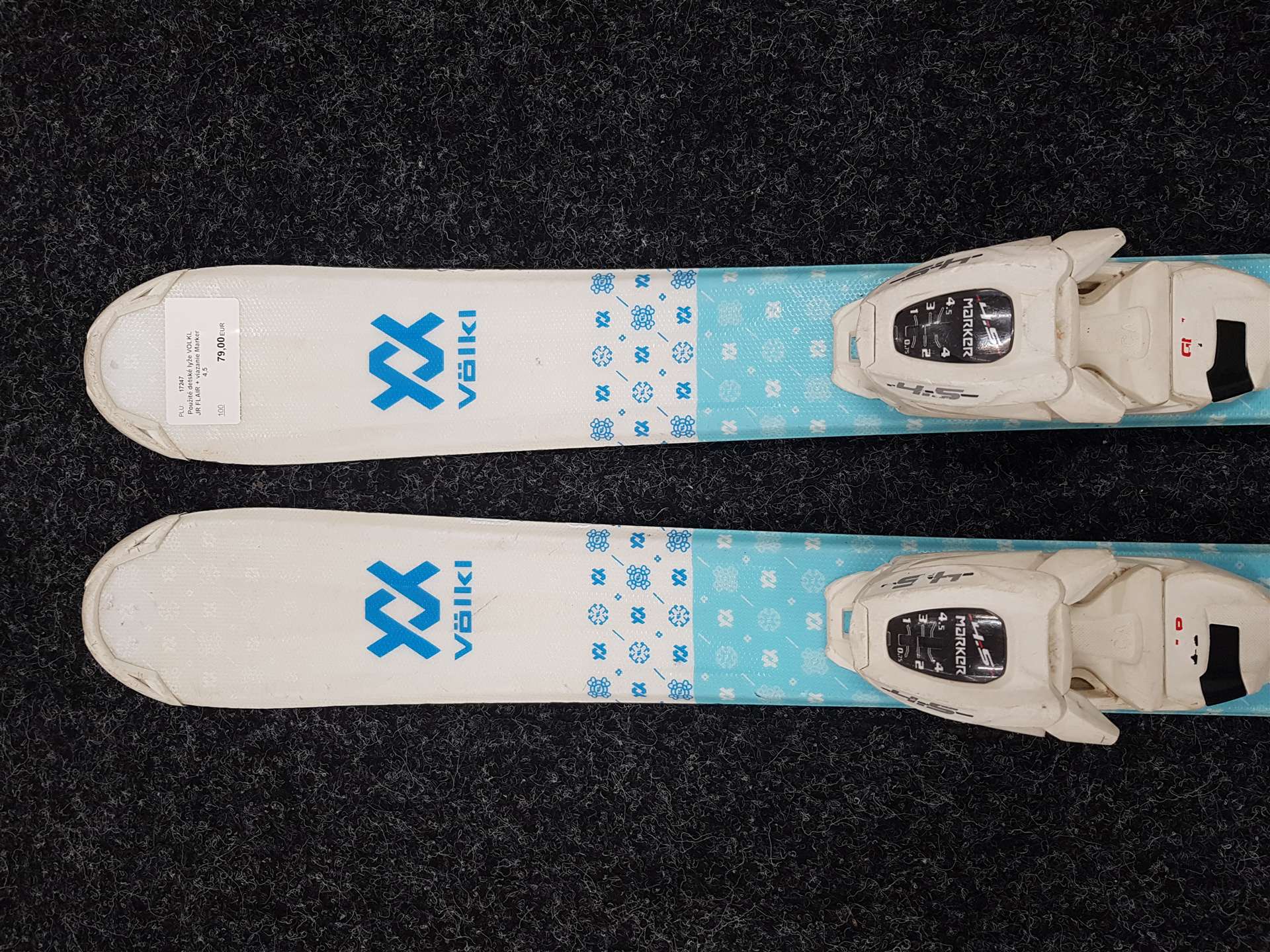 Použité detské lyže VOLKL JR FLAIR + viazanie Marker 4,5