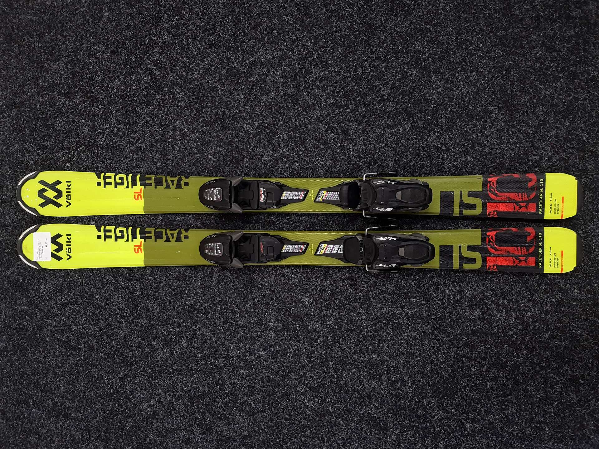 Použité detské lyže VOLKL Racetiger SL + viazanie Marker 4.5