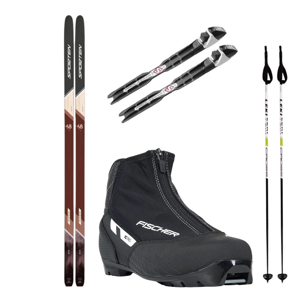 Skis de fond de randonnée Sporten RANGER SKIN + fixations Salomon + chaussures Fischer + bâtons 