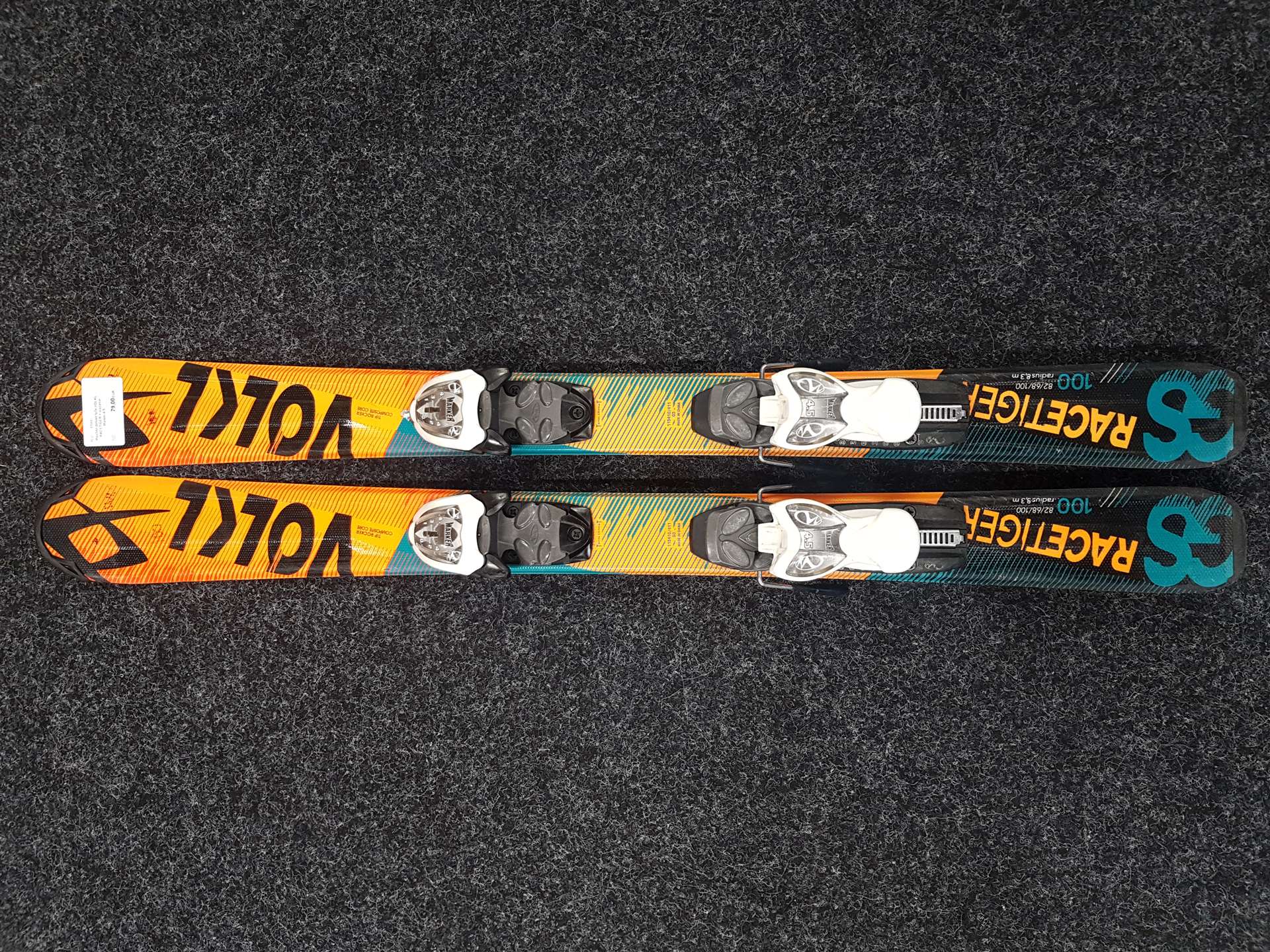 Použité detské lyže VOLKL RACETIGER + viazanie Marker 4,5