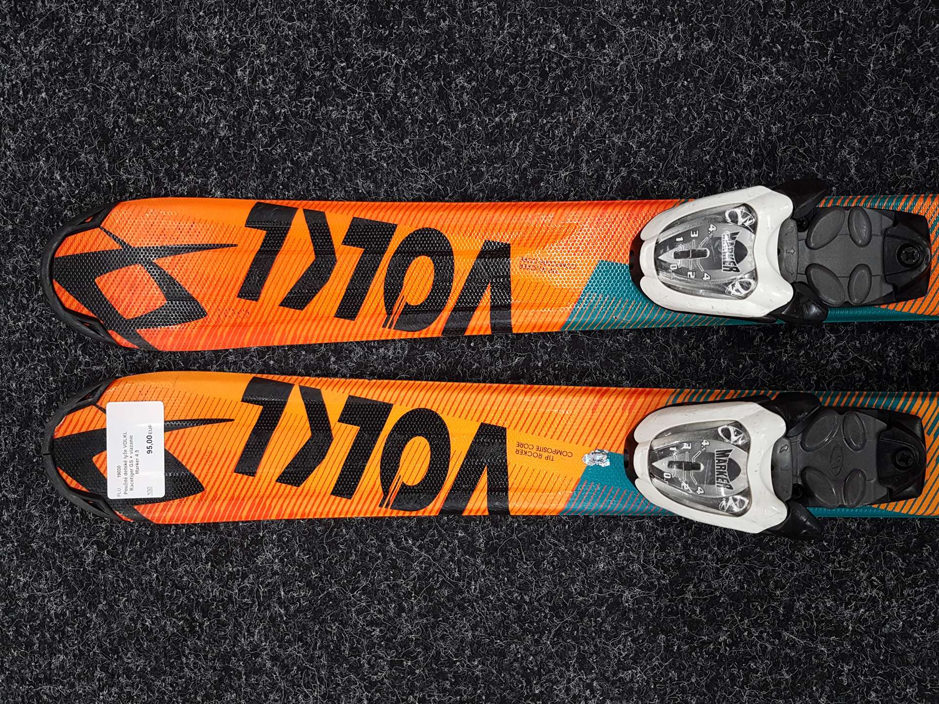 Gebrauchte Kinderski VÖLKL Racetiger GS + Bindungen Marker 4.5