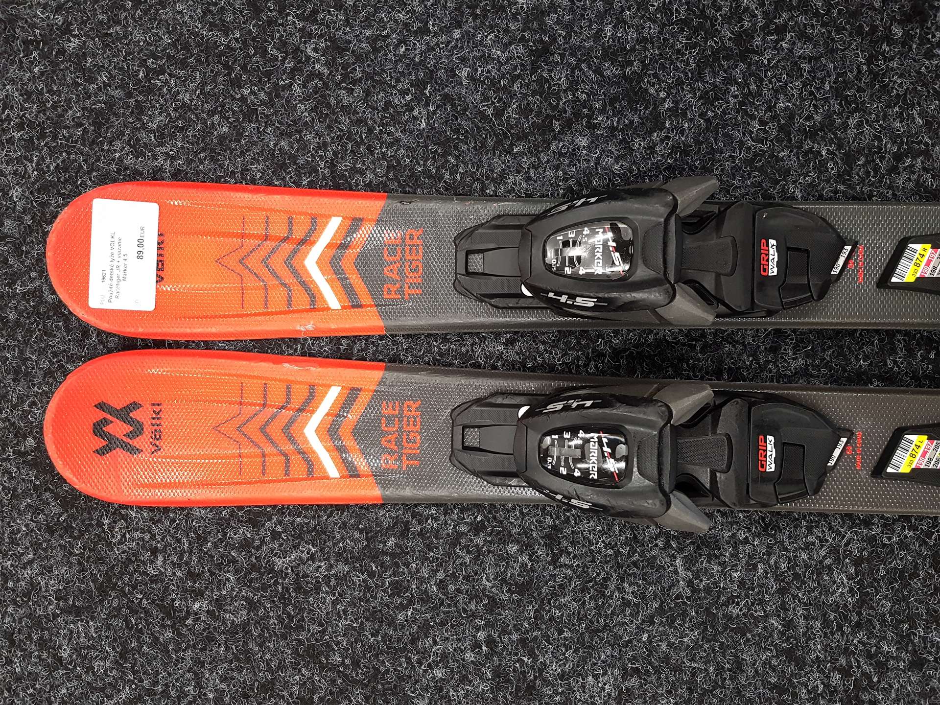 Použité dětské lyže VOLKL Racetiger JR + vázání Marker 4.5