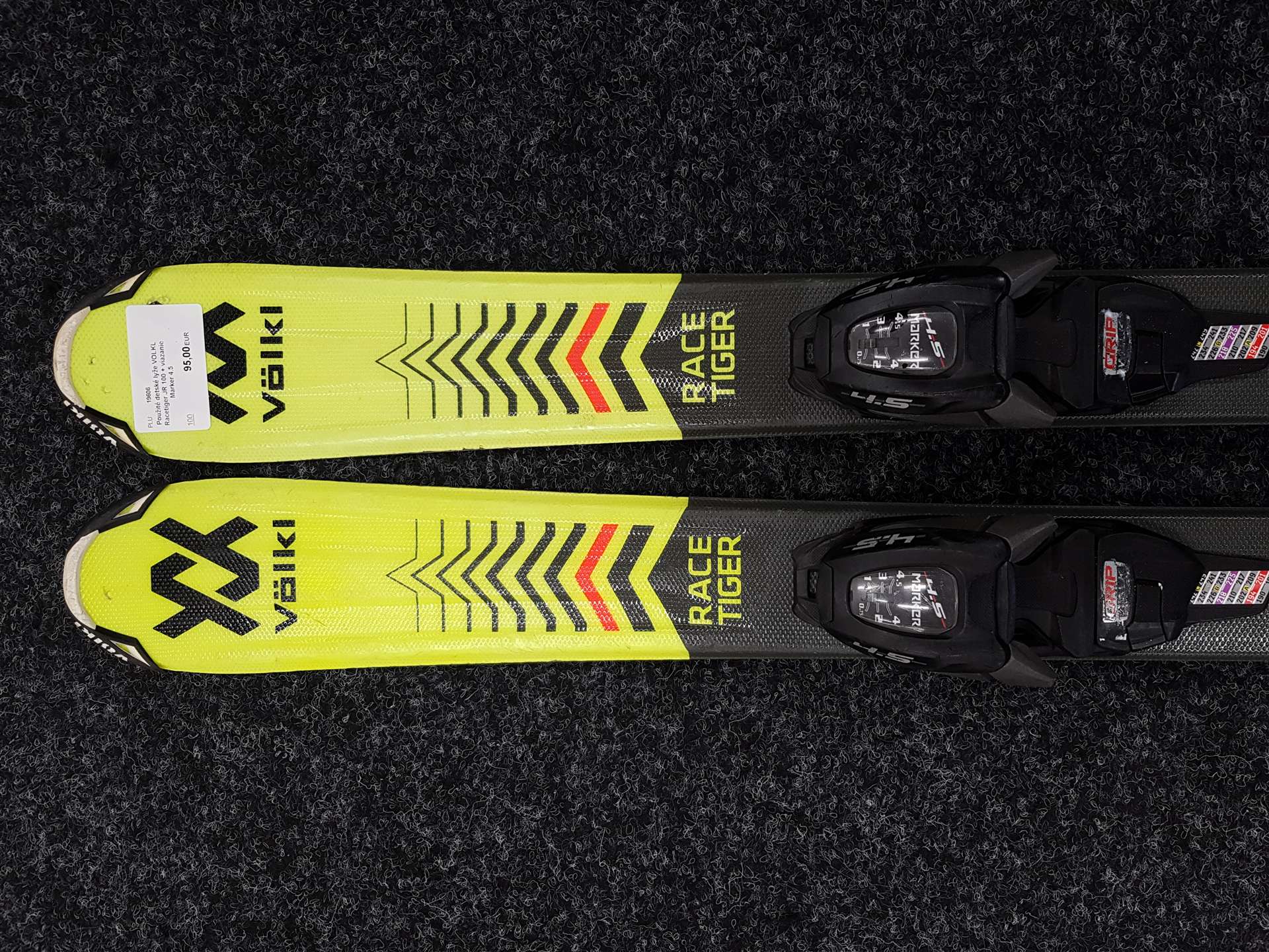 Použité dětské lyže VOLKL Racetiger JR 100 + vázání Marker 4.5