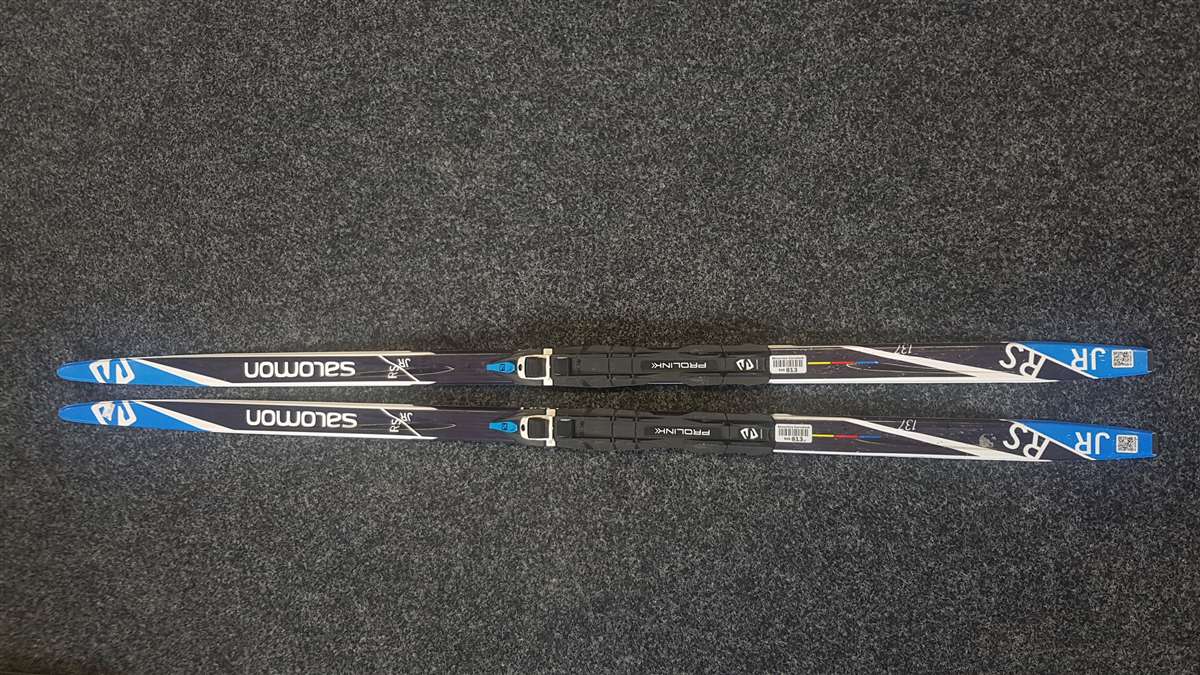 Skis de fond Salomon RS JR d'occasion + fixations NNN Salomon Prolink. 