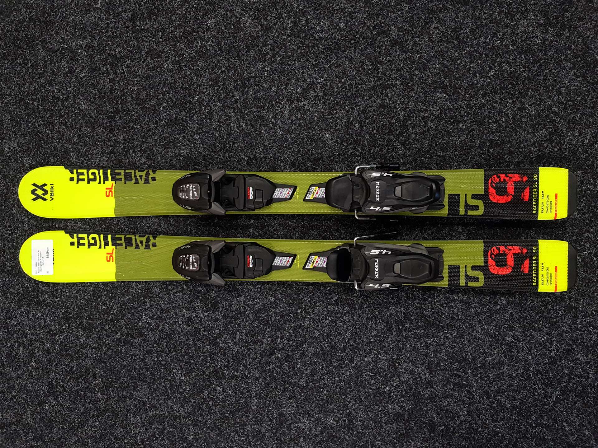 Použité detské lyže VOLKL Racetiger SL + viazanie Marker4.5