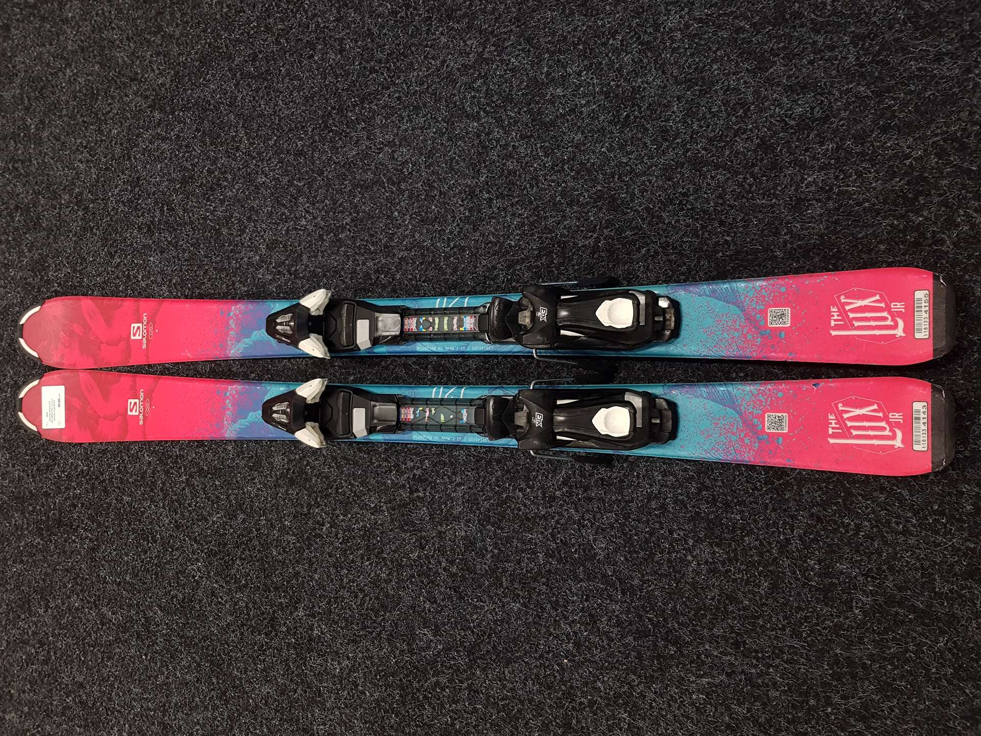 Esquís infantiles usados SALOMON The Lux Jr + fijaciones Ezytrak 4.5