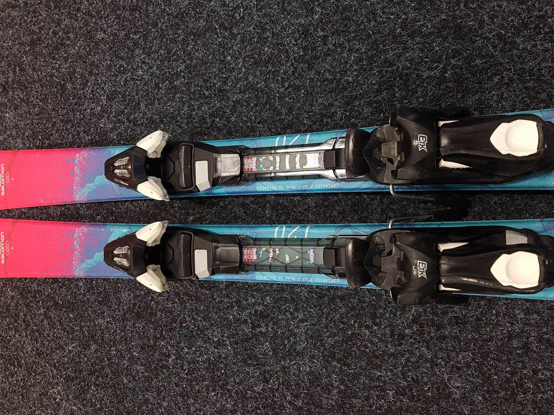 Esquís infantiles usados SALOMON The Lux Jr + fijaciones Ezytrak 4.5