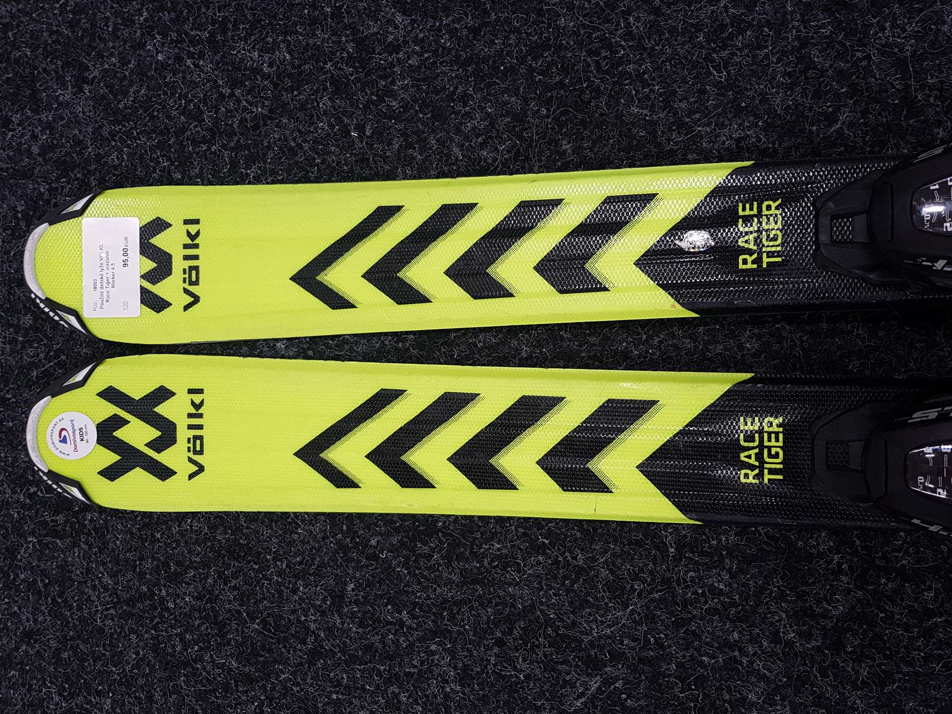 Esquís infantiles usados VOLKL Race Tiger + fijaciones Marker 4.5