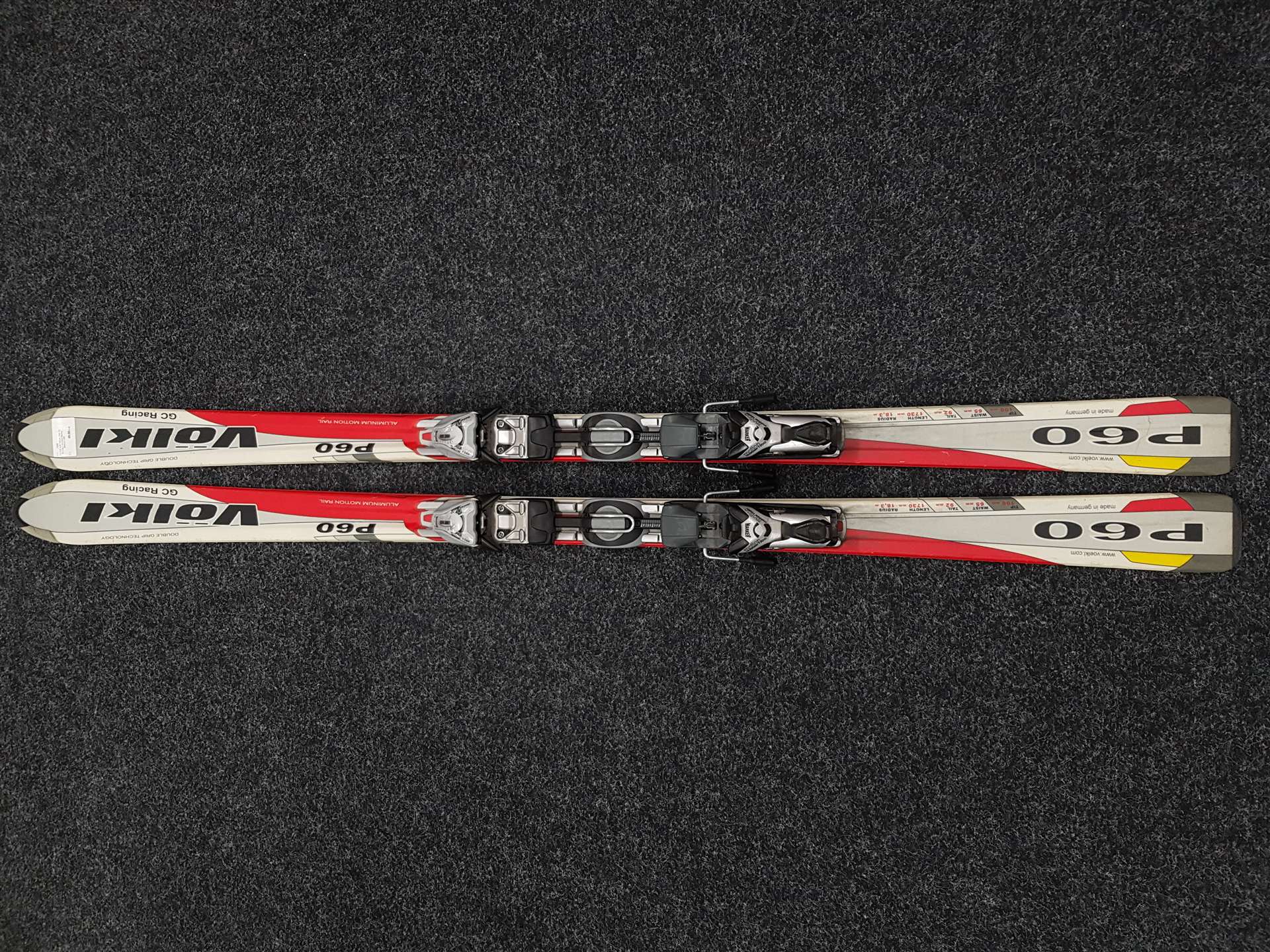 Skis de compétition VOLKL P60 GC d'occasion + fixations Marker Motion 1200