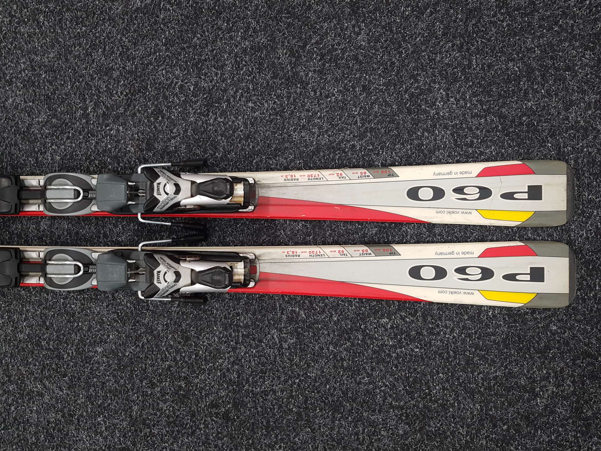 Skis de compétition VOLKL P60 GC d'occasion + fixations Marker Motion 1200