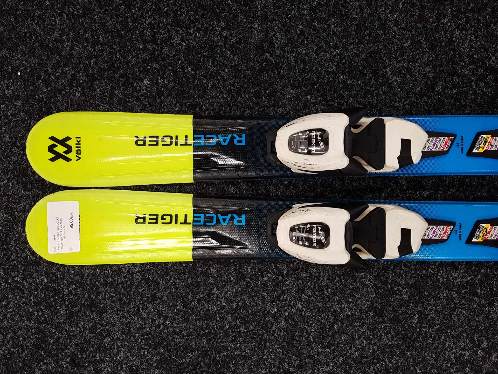 Použité dětské lyže VOLKL Racetiger SL9 + vázání Marker 4.5