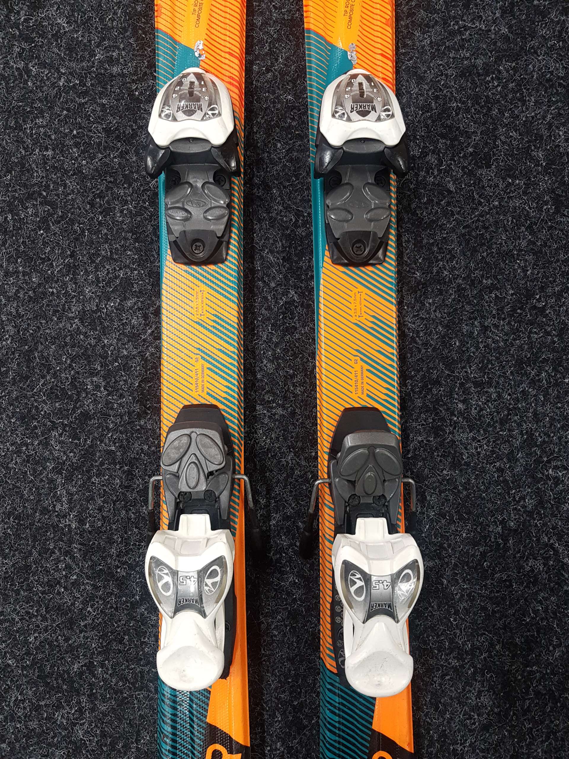 Použité detské lyže VOLKL Racetiger GS + viazanie Marker 4,5