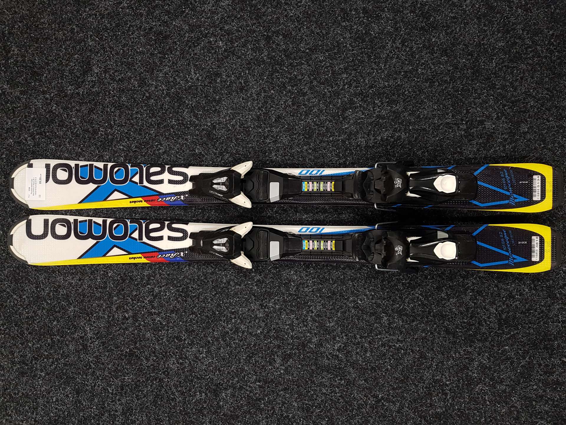 Esquís infantiles usados SALOMON X Race JR + fijaciones Ezytrak ETK 5