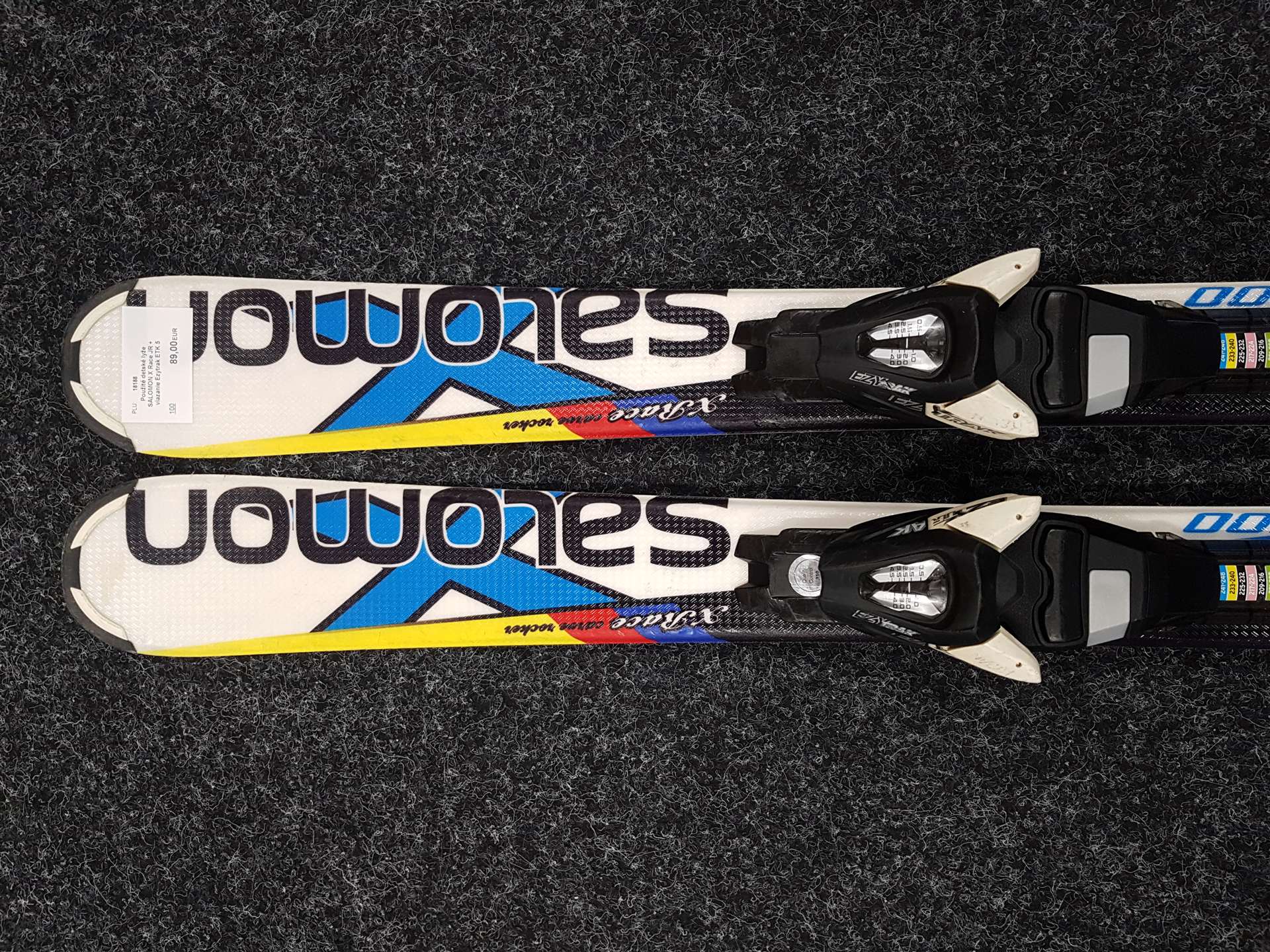 Esquís infantiles usados SALOMON X Race JR + fijaciones Ezytrak ETK 5