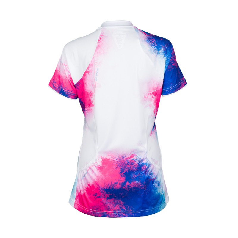 Bequemes Rad-T-Shirt für Damen mit mehrfarbigem DIKA-Aufdruck.