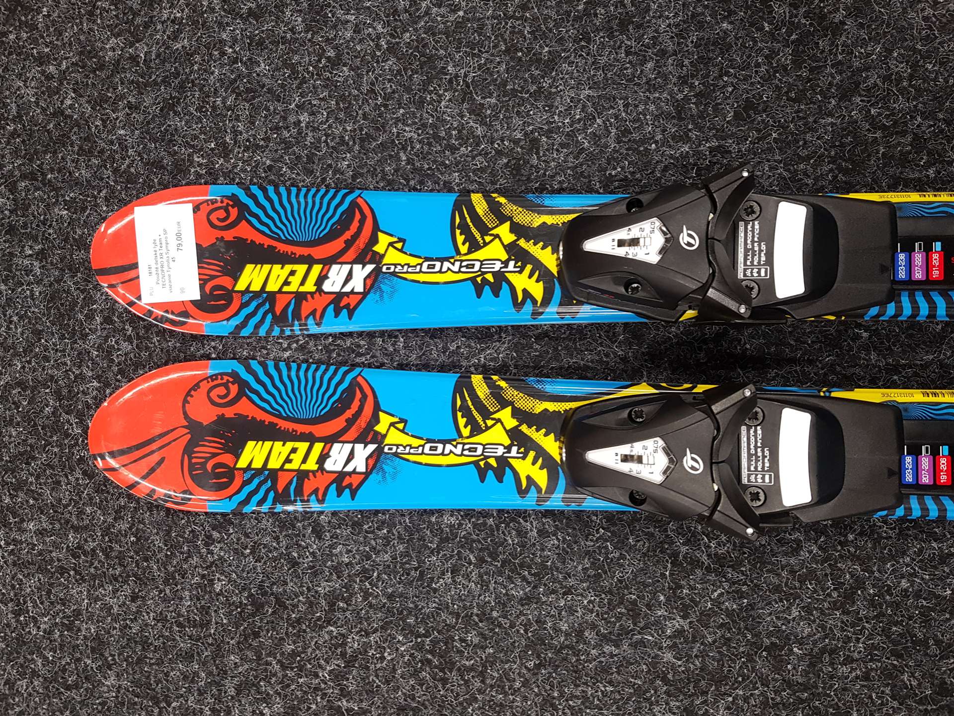 Esquís infantiles usados TECNOPRO XR Team + fijaciones Tyrolia Sympro SP 45