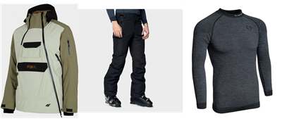 Pánska snowboardová bunda 4F + lyžiarske nohavice Rossignol + nátelník 