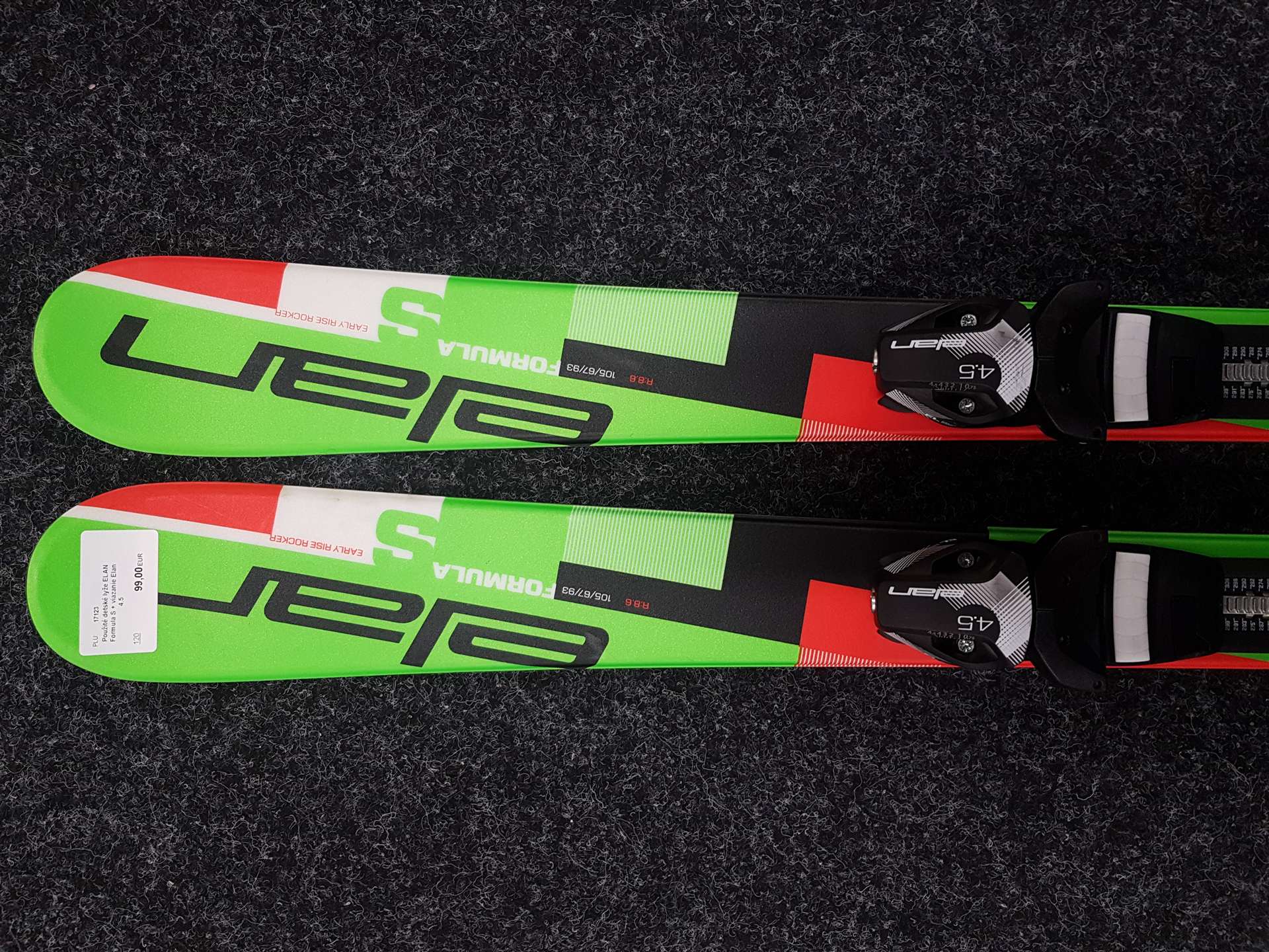 Použité detské lyže ELAN Formula S + viazanie Elan 4.5