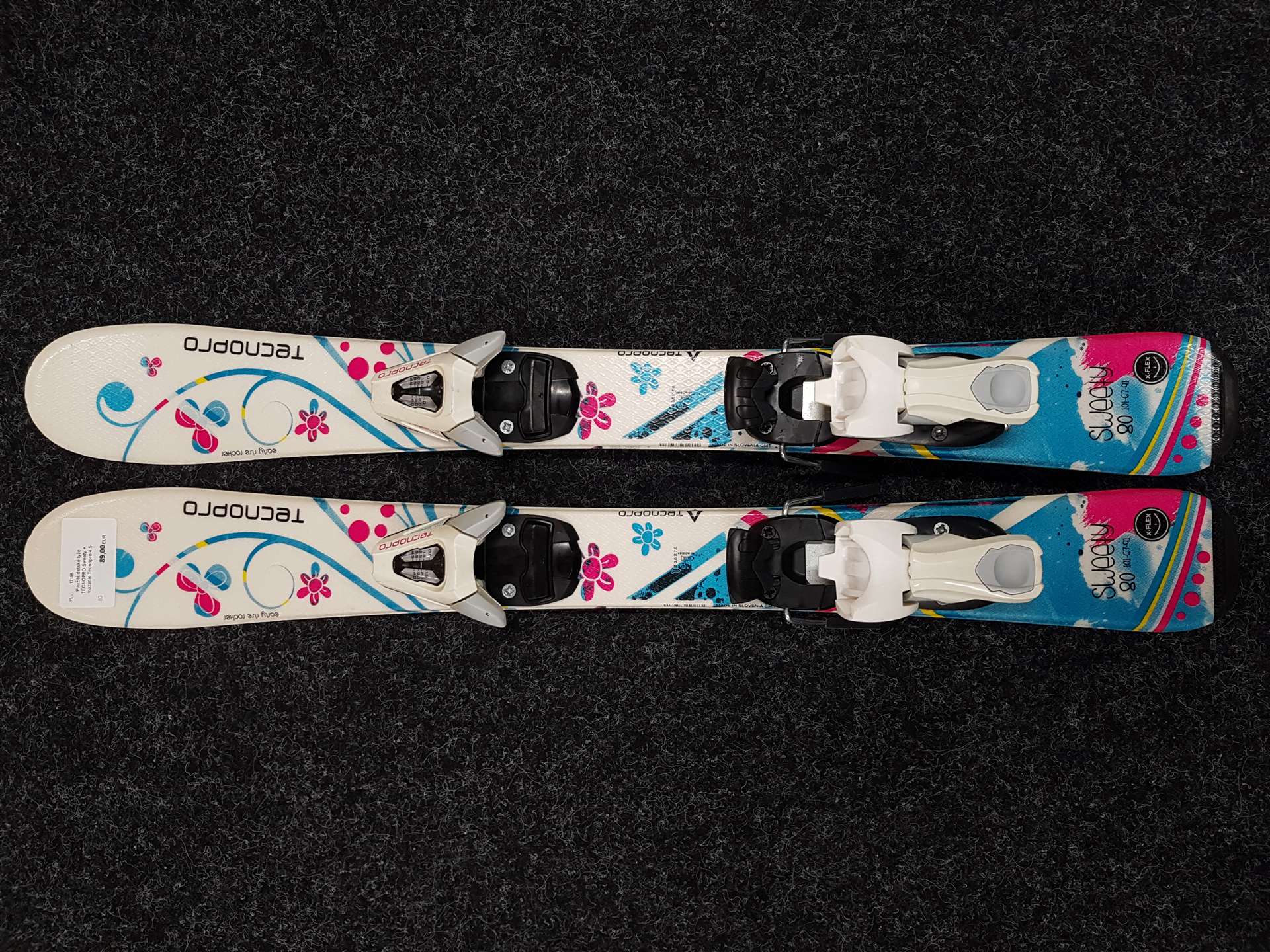Esquís infantiles usados TECNOPRO Sweety + fijaciones Tecnopro 4.5