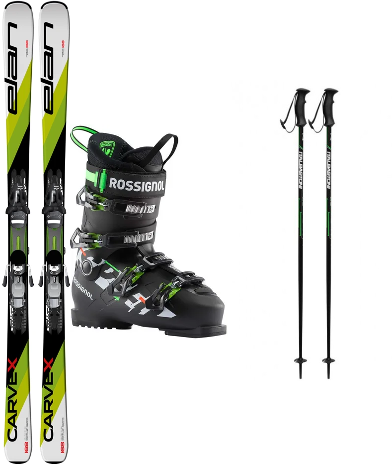 lyže ELAN CARVE X  LS + viazanie EL10 + lyžiarky Rossignol Speed 80 black + palice 