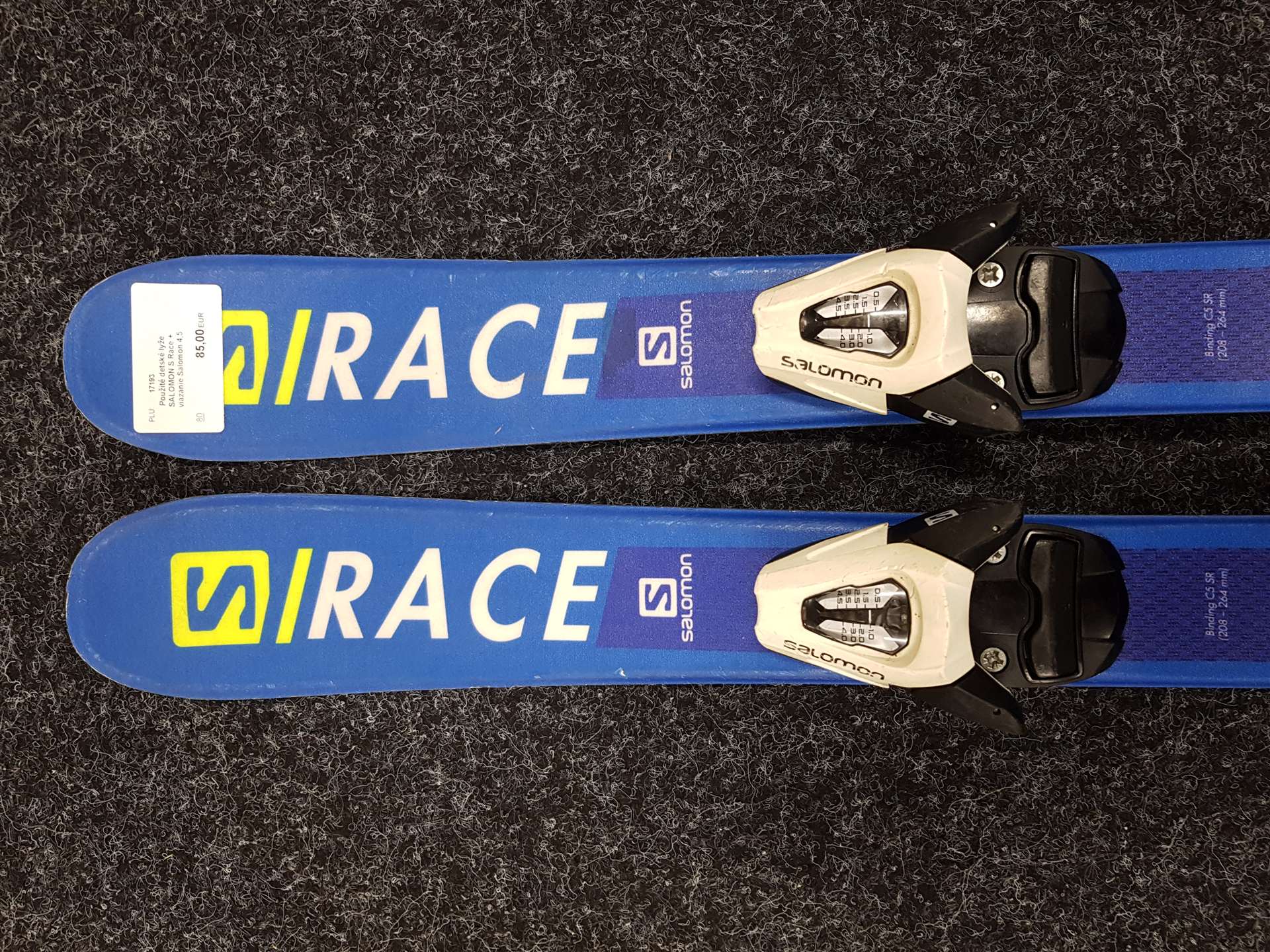 Použité detské lyže SALOMON S Race + viazanie Salomon 4,5