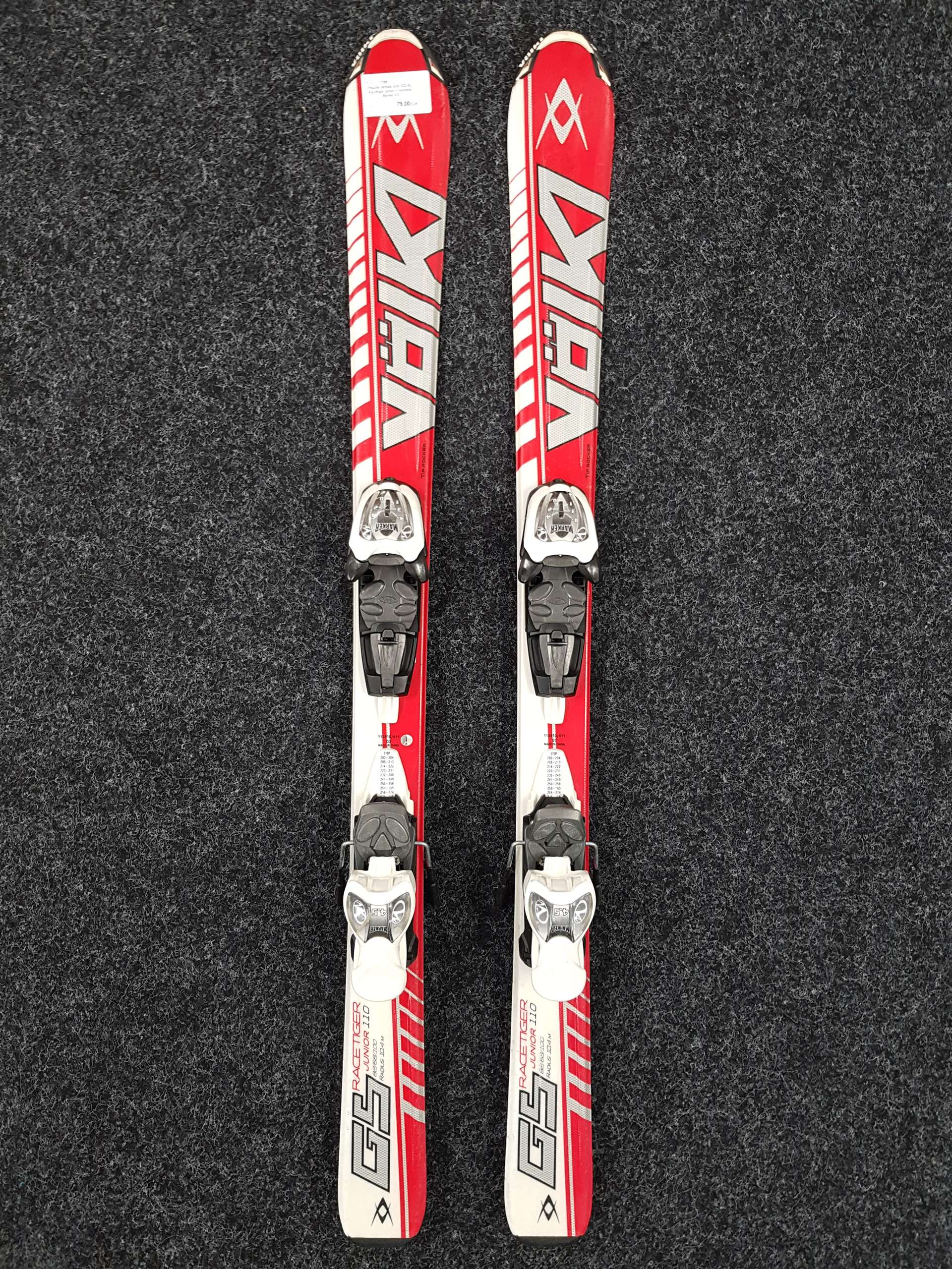 Skis enfant d'occasion VOLKL Racetiger junior + fixations Marker 4.5