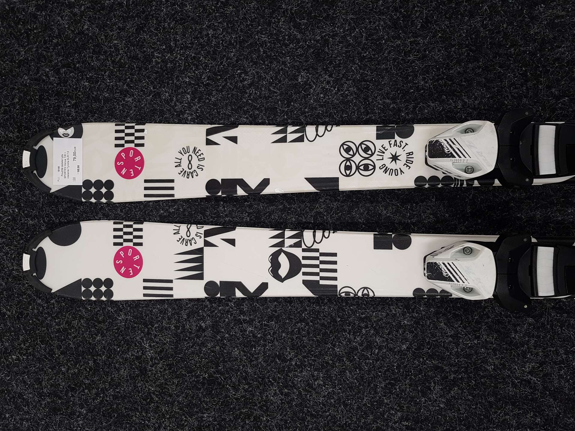 Esquís infantiles usados SPORTEN Venus 130 + fijaciones Tyrolia SLR 7.5