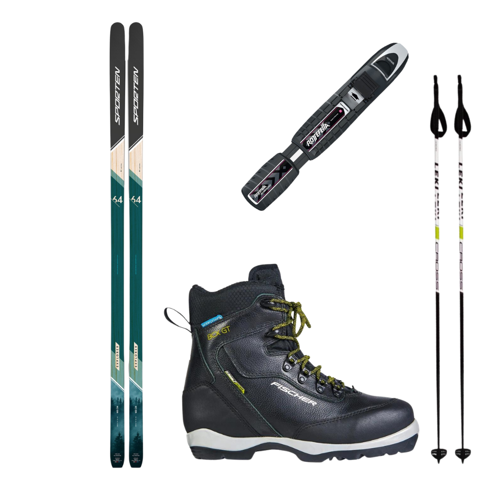 Skis de fond Sporten EXPLORER SKIN + fixations Rottefella + chaussures Fischer + bâtons 
