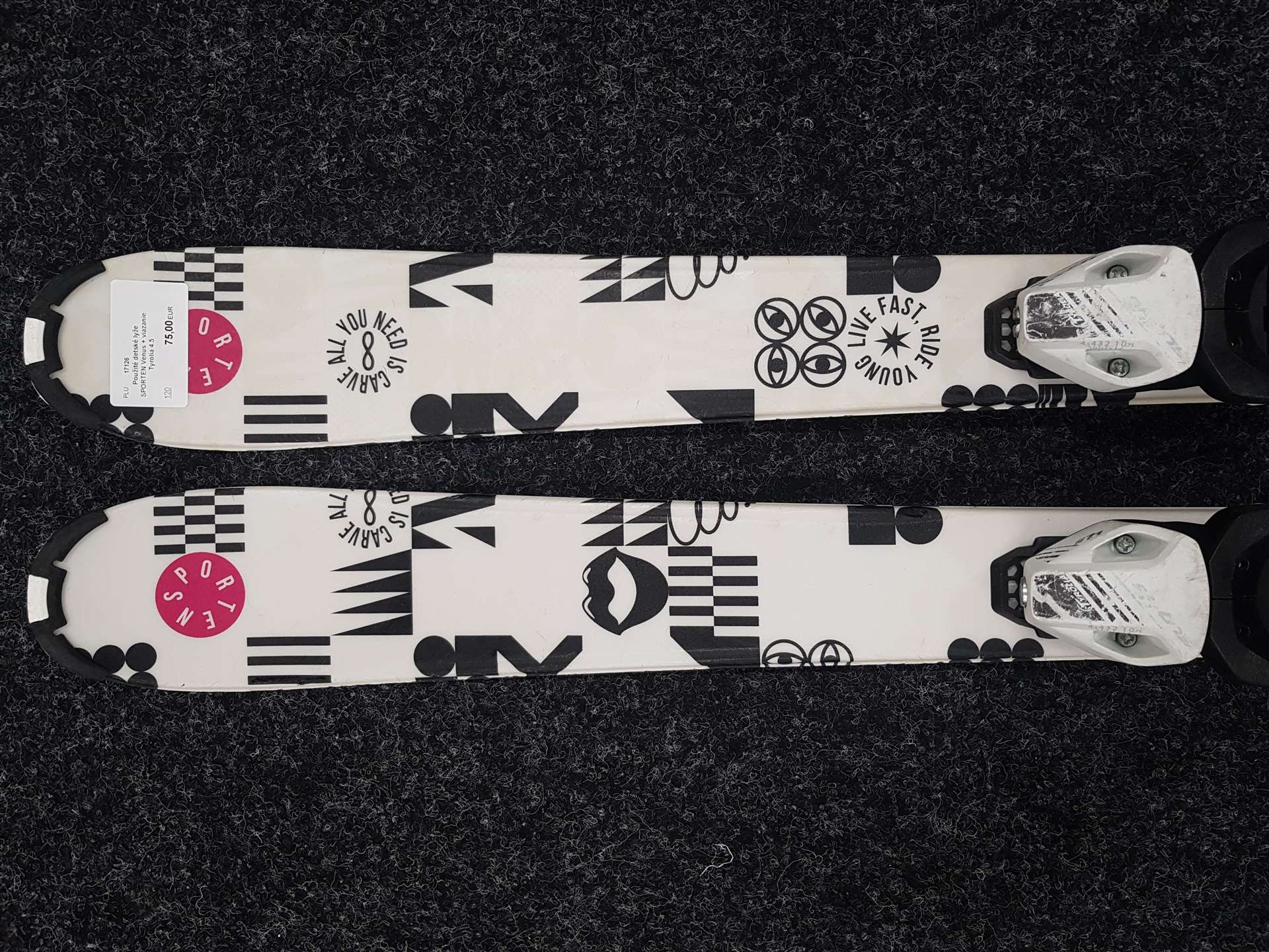 Použité detské lyže SPORTEN Venus + viazanie Tyrolia 4.5